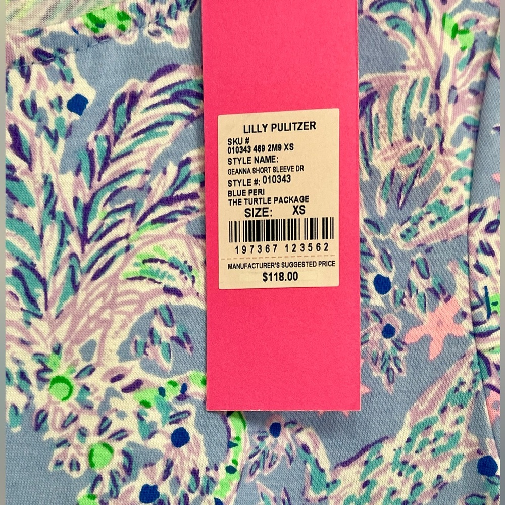 Lilly Pulitzer Geanna Short Sleeve Dress  Blue Peri The Turtle Package XS NWT - Picture 3 of 5